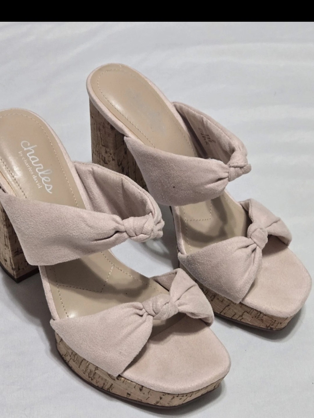 Charles by Charles David Blush Pink Knot-Detail Block Heel Sandals Sz 7